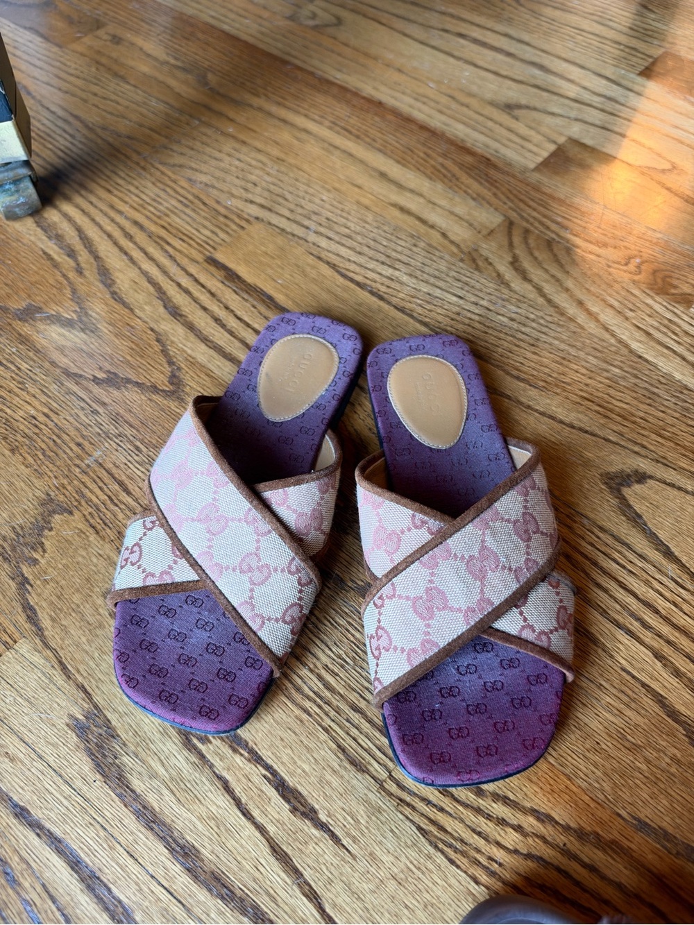Gucci Pink & Purple GG Canvas Crisscross Slide Sandals